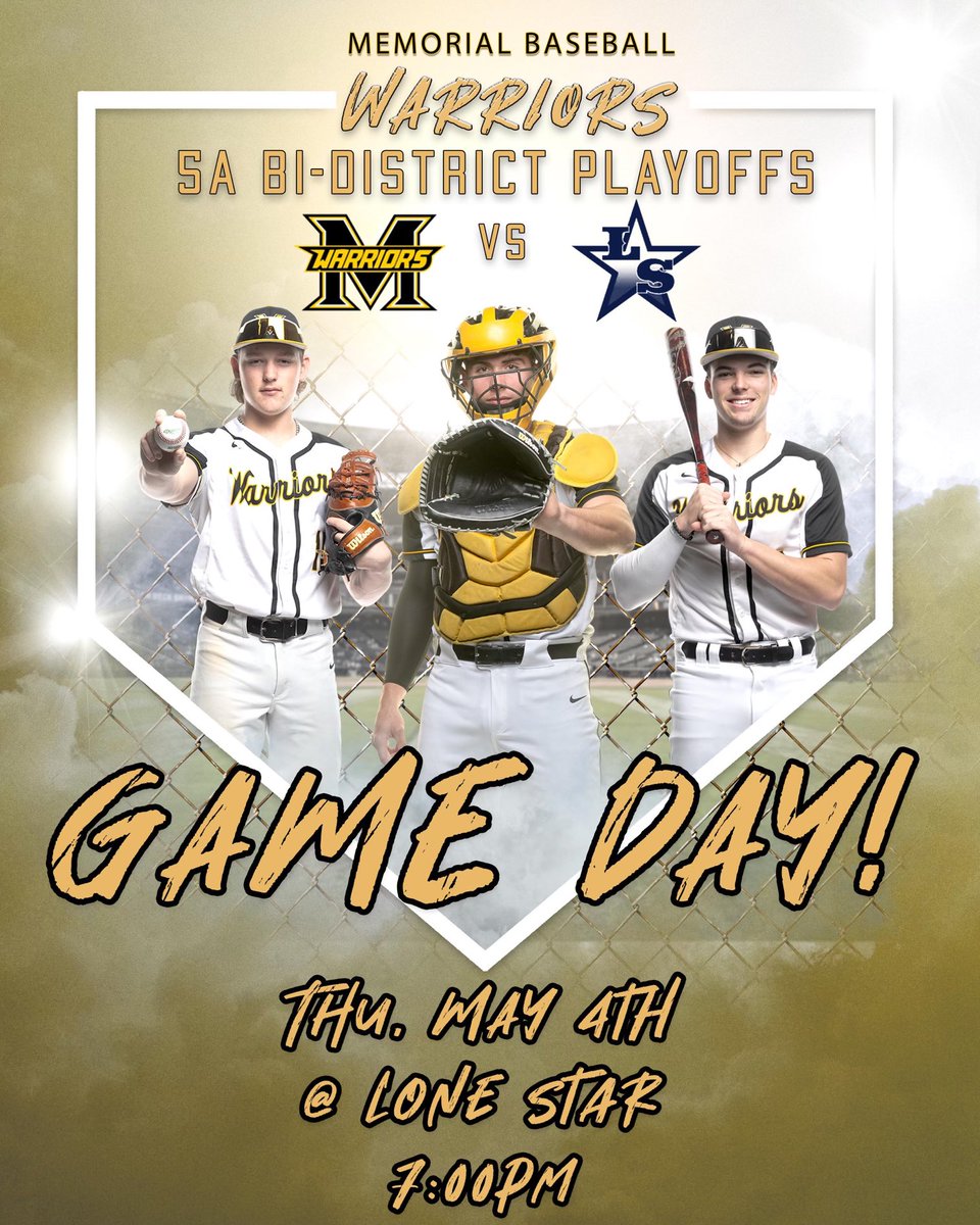 Frisco Memorial HS Baseball (@friscomemo_bsb) on Twitter photo 💛WARRIOR NATION 🖤
Playoff Game 1 - May 4th
7 pm @ LoneStar Field
FANS- Come out and support the team!
<a href="/MemoWarriors/">Memorial Athletics</a>
@2018Memorial #WinTheBattle 💛WARRIOR NATION 🖤
Playoff Game 1 - May 4th
7 pm @ LoneStar Field
FANS- Come out and support the team!
<a href="/MemoWarriors/">Memorial Athletics</a>
@2018Memorial #WinTheBattle