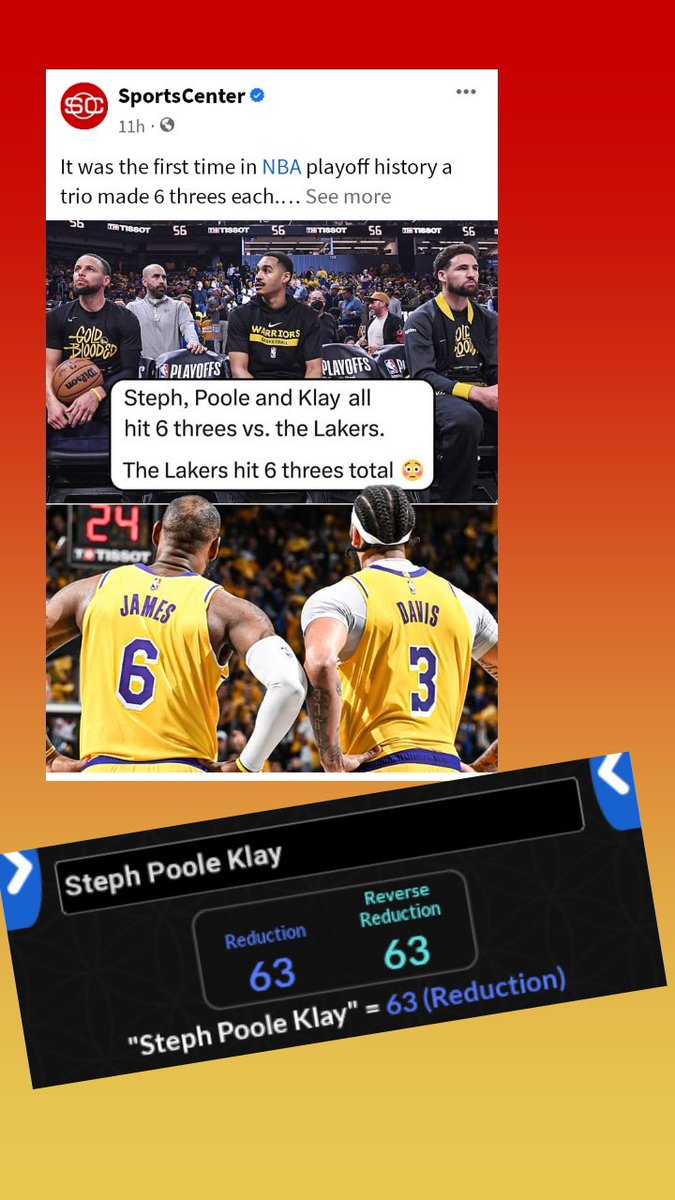 #NBAPlayoffs full of Jokes.
#Riggedsports
They don't think anyone is paying attention...
#breadcrumbs #circusdrums
Lakers scored 117
Sixty three sums to 117
#LearnGematria
Why 63?
 it's the 
2016th triangular number
2016 #NBAFinals 
Cavaliers (James)
Vs
Warriors (curry)
#IYKYK 😎