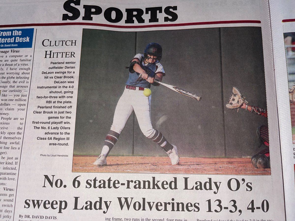 hendrockography's tweet photo. This week in the Reporter News:  

@ladamion_ and @PearlandOilers on the cover.

Inside it's @BMorse2023 and @OilerBaseball with the HR.  @deleon_darian and @PHSLadyOSB with a big series win.

Plus former Oiler @ParishDerek of @UHCougarFB getting his name called by the @Jaguars! https://t.co/sVPA3R8fnu