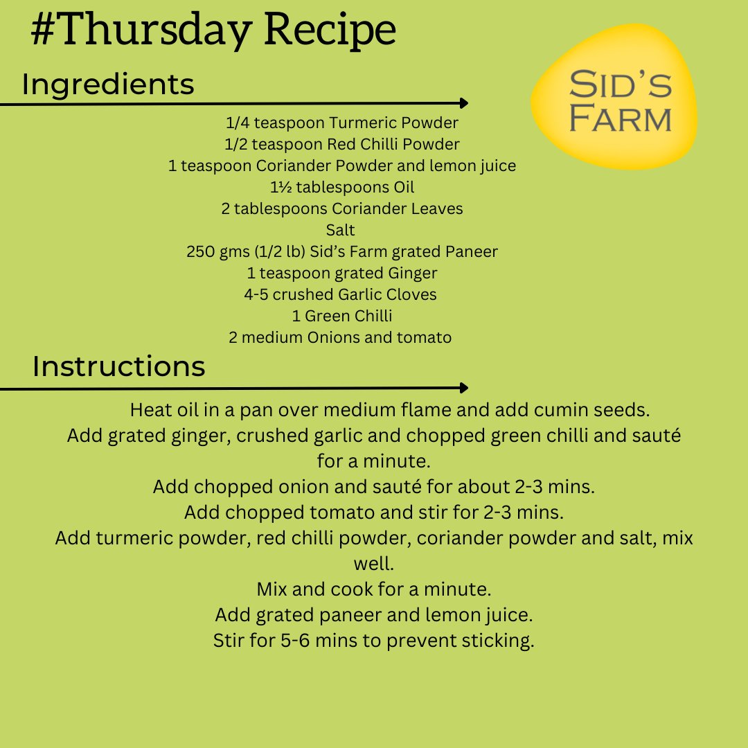 Sidsfarmpure's tweet photo. #ThursdayRecipe
Make a delicious Paneer Bhurji using #SidsFarm Paneer! This easy recipe is sure to become your go-to for a quick and tasty meal!
#paneer #ThursdayTreats #Food https://t.co/2ps6KVUdhk