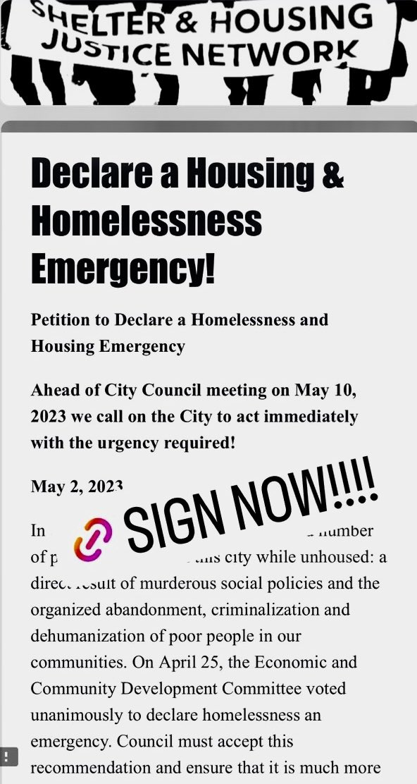 Please sign this petition that asks Toronto City Council to Declare a Homelessness and Housing Emergency. 🚨🚨🚨 tinyurl.com/DeclareEmerg20…. #HousingCrisis #HousingEmergency #HomelessnessEmergency