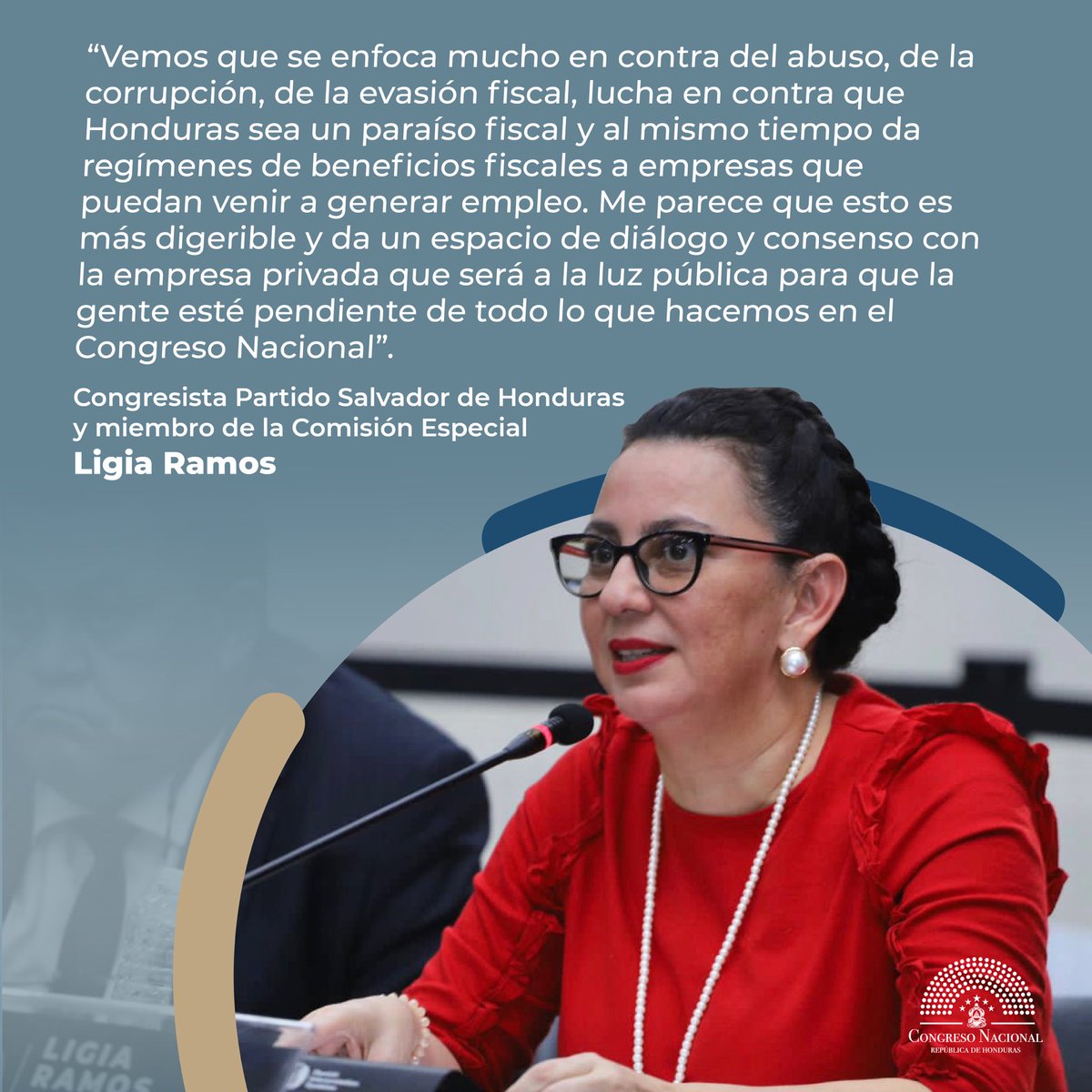 🏛️ Comienza socialización de la #LeyDeJusticiaTributaria

💬 Congresista por el <a href="/PartidoSalvador/">Partido Salvador de Honduras</a> de Honduras y miembro de la Comisión Especial, <a href="/dermaligia/">Ligia Ramos</a>.