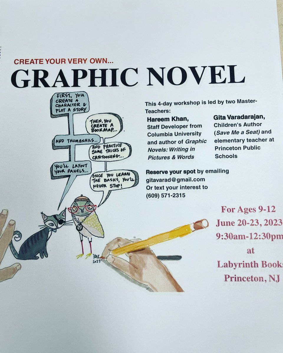 Gita Varadarajan (@gitavarad1) on Twitter photo This is happening !! <a href="/hareematifkhan/">Hareem Atif Khan</a> and I are doing a summer graphic novel writing workshop for kids!! Please register your kids! It’s going to be a blast! This is happening !! <a href="/hareematifkhan/">Hareem Atif Khan</a> and I are doing a summer graphic novel writing workshop for kids!! Please register your kids! It’s going to be a blast!