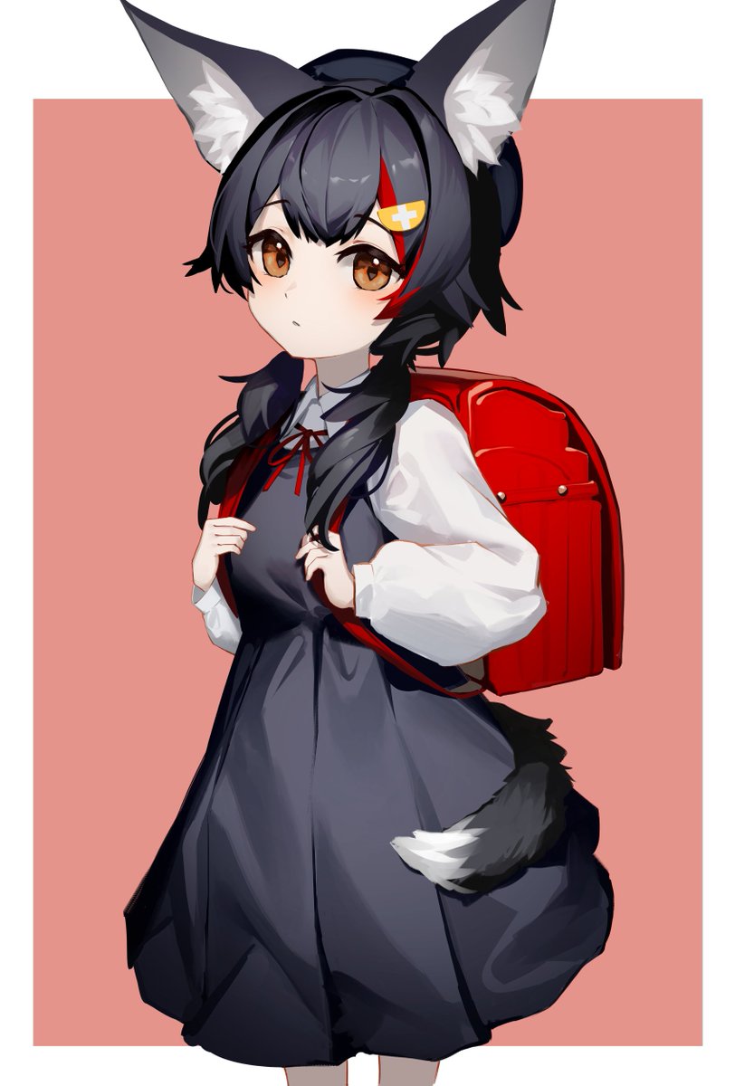 ookami mio 1girl animal ears solo backpack bag aged down wolf ears  illustration images