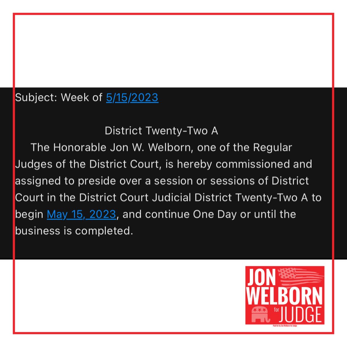 JonWelbornNC's tweet photo. Looking forward to presiding over Iredell County court in a few weeks! 

#WFJ #justlikeyall #ncpol #judgesmatter https://t.co/Clhc5b6Uco