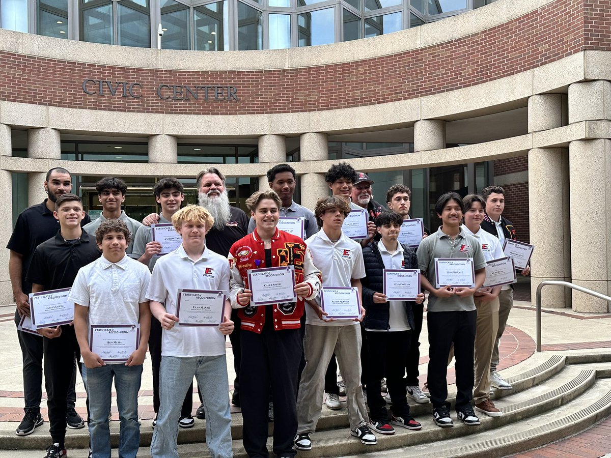 TheE_Wrestling's tweet photo. Thank you to the City of Rancho Cucamonga for honoring our boys team for our two CIF Team Championships and 4 CIF Individual Champions. https://t.co/hI4aTvMgHm