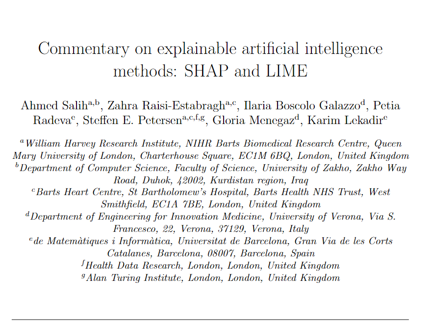 Commentary on explainable artificial intelligence methods: SHAP and LIME
@s_e_petersen @KarimLekadir @radevap @zahra_raisi 
#explainable_AI
arxiv.org/abs/2305.02012