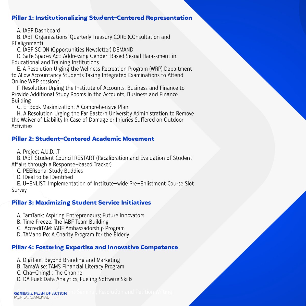 IsanliyabFEU's tweet photo. IABF SC | Platform of Governance 2023-2024
Sapat na mga solusyon ang ating itinutugon
Dapat na aksyon ang sa ati’y hamon ng panahon
Sa IABF SC, malinaw ang tinatahak nating direksyon
#ContinuityAndBeyond
#IsulongAngSapat, #PandayinAngDapat
#IsanliyabFEU https://t.co/0Ft2UODTrB