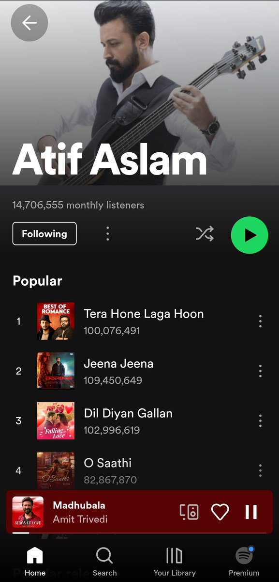 its_Mayur_'s tweet photo. 100m+ Streams on #TeraHoneLagaHoon 💜😍
Next is #OSaathi & #TuJaaneNa 🔥
@tipsofficial @itsaadee @ipritamofficial @spotifyindia #atifaslam https://t.co/CA29QwqrzW