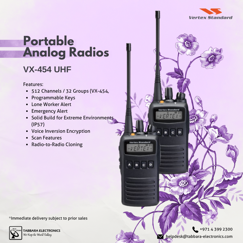tabbarallc's tweet photo. For robust, dedicated push-to-talk communication, look to the VX-454.
#TabbaraElectronics #VertexStandard #twowayradios #ptt #abudhabi #dubai #middleeast #uae #adnoc #technology #innovation #digitaltransformation
#ملتزمون_ياوطن
#نتصدر_المشهد https://t.co/2UGg5jSl8S