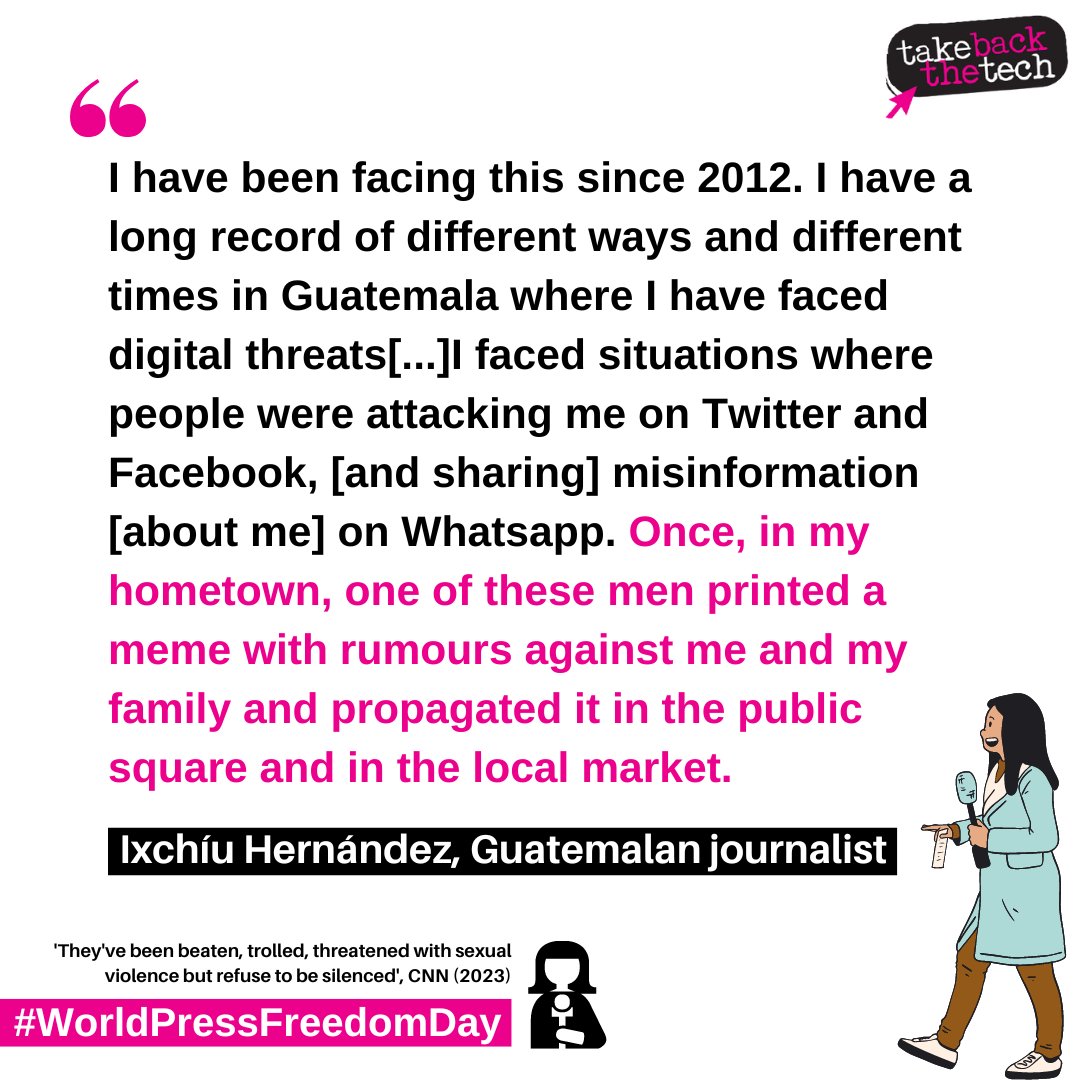 takebackthetech's tweet photo. #OnlineHarassment leads to #OfflineViolence for many women and queer folks who raise important issues and engage in public advocacy.
Identities of gender, race, sexual orientation and religion (among others) are used to attack and dehumanise journalists. #WorldPresssFreedomDay https://t.co/B7G6KiTQJV