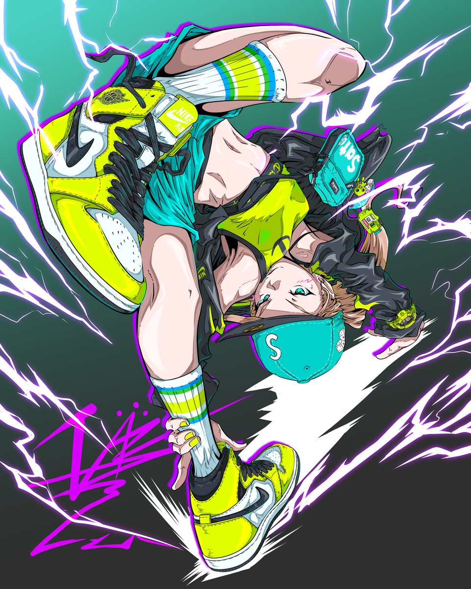 「#ゴールデンウィークSNS展覧会2023  スニーカーとダイナミックな構図、時々」|青木 伴イラストレーター☆ブレイキン漫画「THE BREAKING」作画担当のイラスト