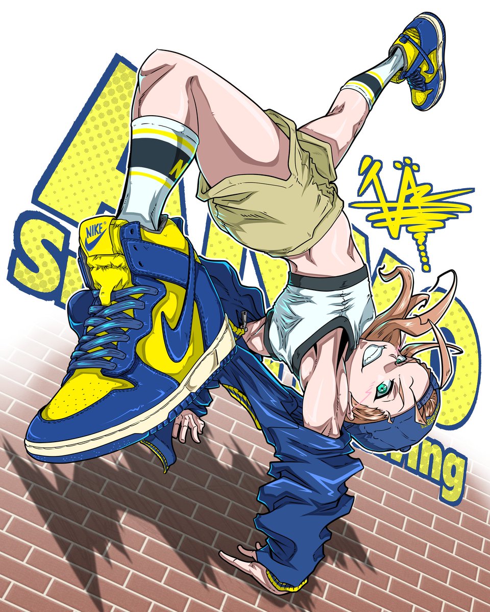 「#ゴールデンウィークSNS展覧会2023  スニーカーとダイナミックな構図、時々」|青木 伴イラストレーター☆ブレイキン漫画「THE BREAKING」作画担当のイラスト
