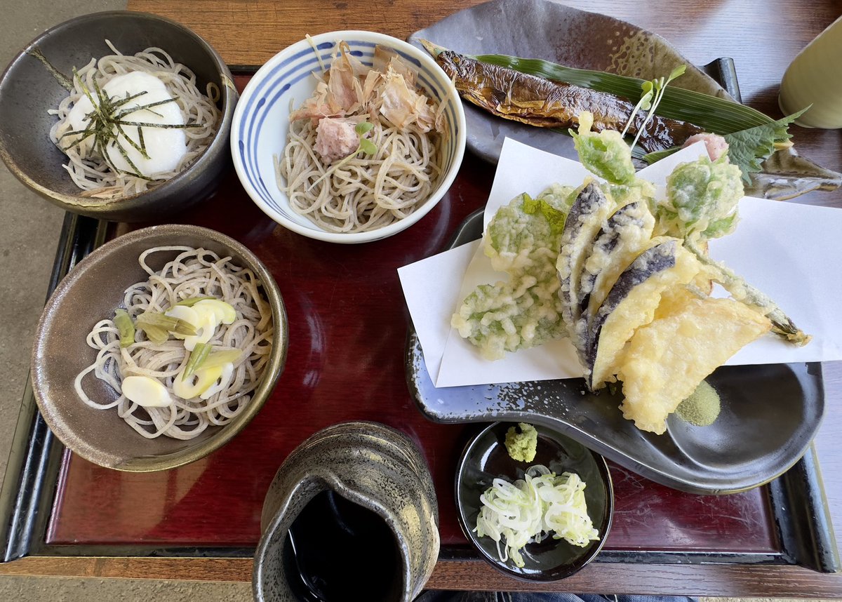 garage247's tweet photo. 蕎麦三昧と岩魚、美味しかった。😋 https://t.co/aahlsQuzb1