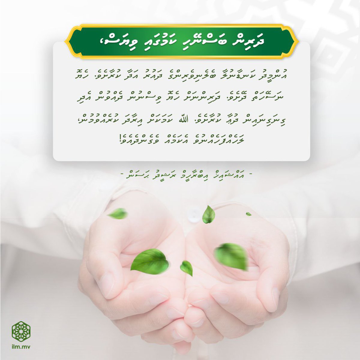 "ދަރިން ބަސްނޭހި ކަމުގައި ވިޔަސް، އުންމީދު ކަނޑާނުލާ ބެލެނިވެރިންގެ ދައުރު އަދާ ކުރާށެވެ. ހެޔޮ ނަސޭހަތް ދޭށެވެ. ދަރިންނަށް ހެޔޮ ވިސްނުން ދެއްވުން އެދި ގިނަގިނައިން ދުޢާ ކުރާށެވެ. ﷲ ކަމަކަށް އިރާދަ ކުރެއްވުމުން، ލަހެއްފަހެއްނުވެ އެކަމެއް ވެގެންދެއެވެ!" 
-Sheikh Ibrahim Rasheedh-