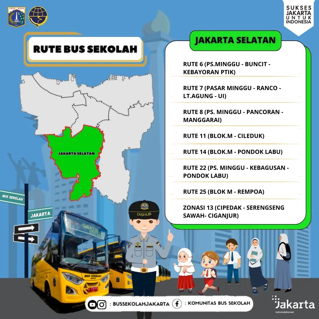 DKIJakarta's tweet photo. Yuk, cek infografis berikut untuk tahu rute bus sekolah di wilayahmu.
Ayo naik bus sekolah, aman, nyaman dan gratis. Sekaligus, bantu kurangi polusi udara di Jakarta!
#dkijakarta #suksesjakartauntukindonesia #jagajakarta #bussekolah #busgratis #pelajar #pendidikan https://t.co/XRwH0ywBbH