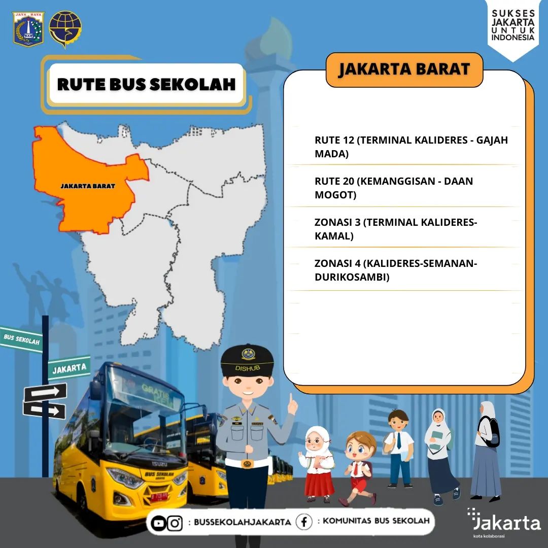 DKIJakarta's tweet photo. Yuk, cek infografis berikut untuk tahu rute bus sekolah di wilayahmu.
Ayo naik bus sekolah, aman, nyaman dan gratis. Sekaligus, bantu kurangi polusi udara di Jakarta!
#dkijakarta #suksesjakartauntukindonesia #jagajakarta #bussekolah #busgratis #pelajar #pendidikan https://t.co/XRwH0ywBbH