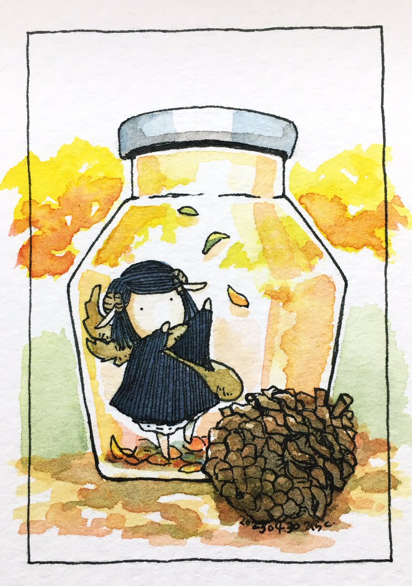 5/4: 秋の瓶詰め2種と冬の瓶詰め。 Two kinds of autumn bottling and winter bottling.   #Pavot #ペン画