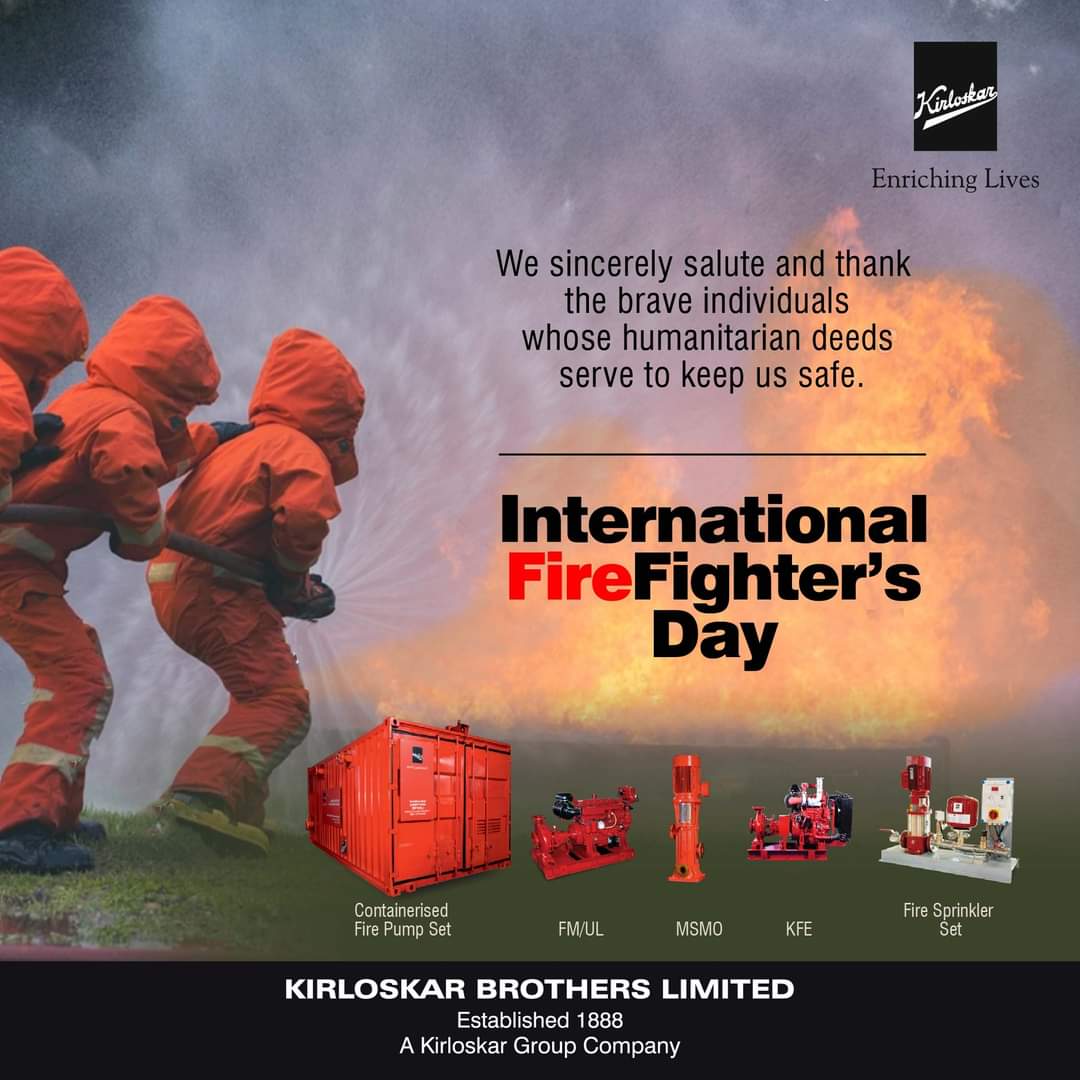 KBLPumps's tweet photo. Taking this opportunity to thank all the firefighters for keeping us safe!

Trust the experts, when choosing from the wide range of Firefighting Pumps. To Know more: https://t.co/TtcAFuHRlu

#KirloskarBrothersLimited #InternationalFireFightersDay #FireFightingPumps https://t.co/UiuHOlvXr2