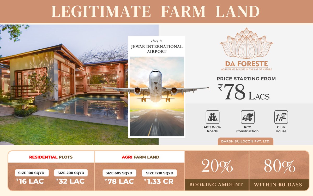 dlcgroupoffl's tweet photo. #Legitimate Agri Farms & Residential Plot at #Jewar
9810099444
https://t.co/ryo1xJqMoE
#jewarplots #jewarfarmhouse #farmliving #farmland #luxuryfarms #farmsinjewar #plots #plotshiplots #residentialplots #agrifarms #daforeste #deepakgupta #dlcjewar #dlcgroup #realestate #property https://t.co/RsW8nEQJe0