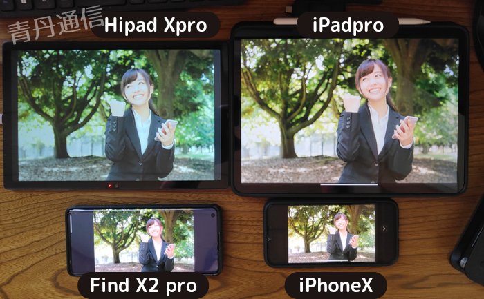 aotan_tablet's tweet photo. 先月レビューしたHipad Xproを比較撮影してみました。ここ最近レビューした中ではマシな青さですね。
泥タブだけ並べるとカオスなのでいい機種との比較にします。
並べて見るとiPadってiPhoneの有機EL並の色合いなのが凄い
#HipadXpro
#iPadpro https://t.co/LwyNxIUJBi