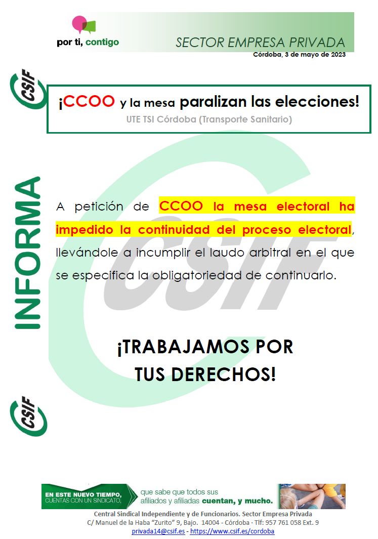 TAUSSGAMP's tweet photo. Impagos, mentiras, coacciones y amenazas. Son el día a día de @FundacionSSG en Córdoba y @AndaluciaJunta permite que se haga dentro de su licitación incumpliendo la misma. 
Hasta tal punto que una vez más paralizan las elecciones sindicales.

#ssgnocumple https://t.co/89sEuhyr8S
