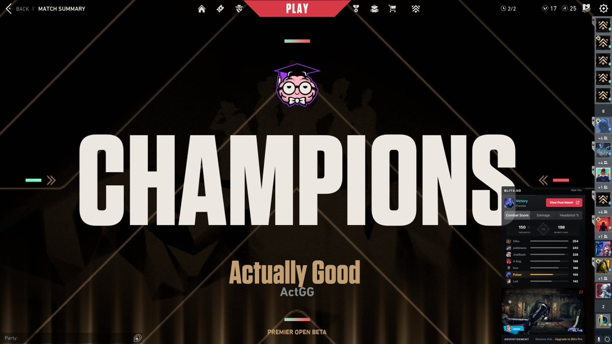 official_loti's tweet photo. 1ST PLACE! #Valorant #premiere #tournamentbeta #division18 #ActGG CHAMPIONS. Actually Good Gamers is now 1-0 in tournament play LETS GO! Relive the moment https://t.co/8BPWJk0ajU https://t.co/xwjL0knU28