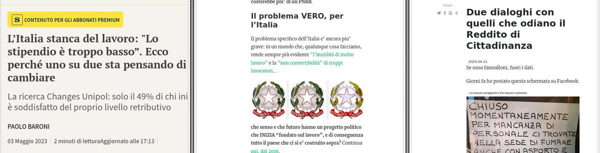 "#Italia stanca di #lavoro, stipendio basso, 1 su 2 pensa di cambiare"

significa che "ci son meno lavoratori per colpa di RdC" e' BUFALA", e che  mezza Italia e' stanca di un certo ARTICOLO

<a href="/paoloxbaroni/">paolo baroni</a> conferma PIENAMENTE i miei ultimi post qui: stop.zona-m.net/it/