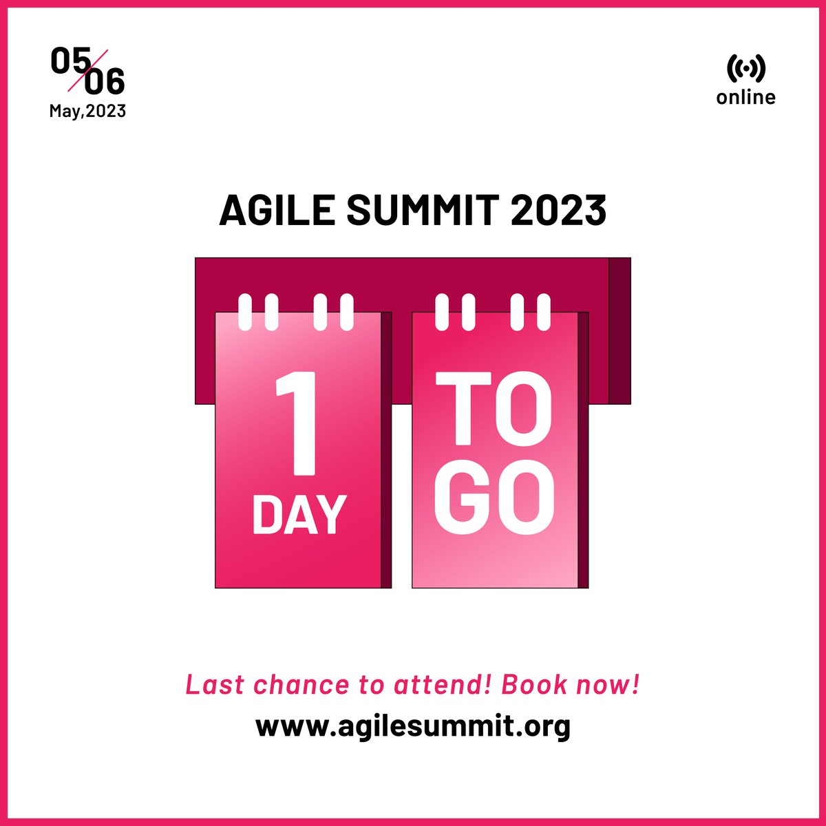 agile_summit's tweet photo. Only 3 days to go for Agile Summit 2023!

Be ready to envision continuous transformation with global and industry leaders on 05-06 May 2023.

Register now at https://t.co/hrsY2iL9C6

#agile #agilesummit #agilesummit2023 #transformation #leaders https://t.co/kYkjlm7UtB