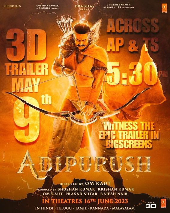 #AdipurushTrailer 3D Screening Confirmed Theatre's List 🔥
(More Centers and Screens Will be added)

Hyderabad - Sudarshan 35MM , Attapur SVC ,Eshwar and More

Tanuku - Lakshmi

Nizamabad-Vijay Theatre

Ravulupalem - Akshara

Guntur-Bhaskar

Vijayawada-G3 &amp; Alankar

Bhimavaram