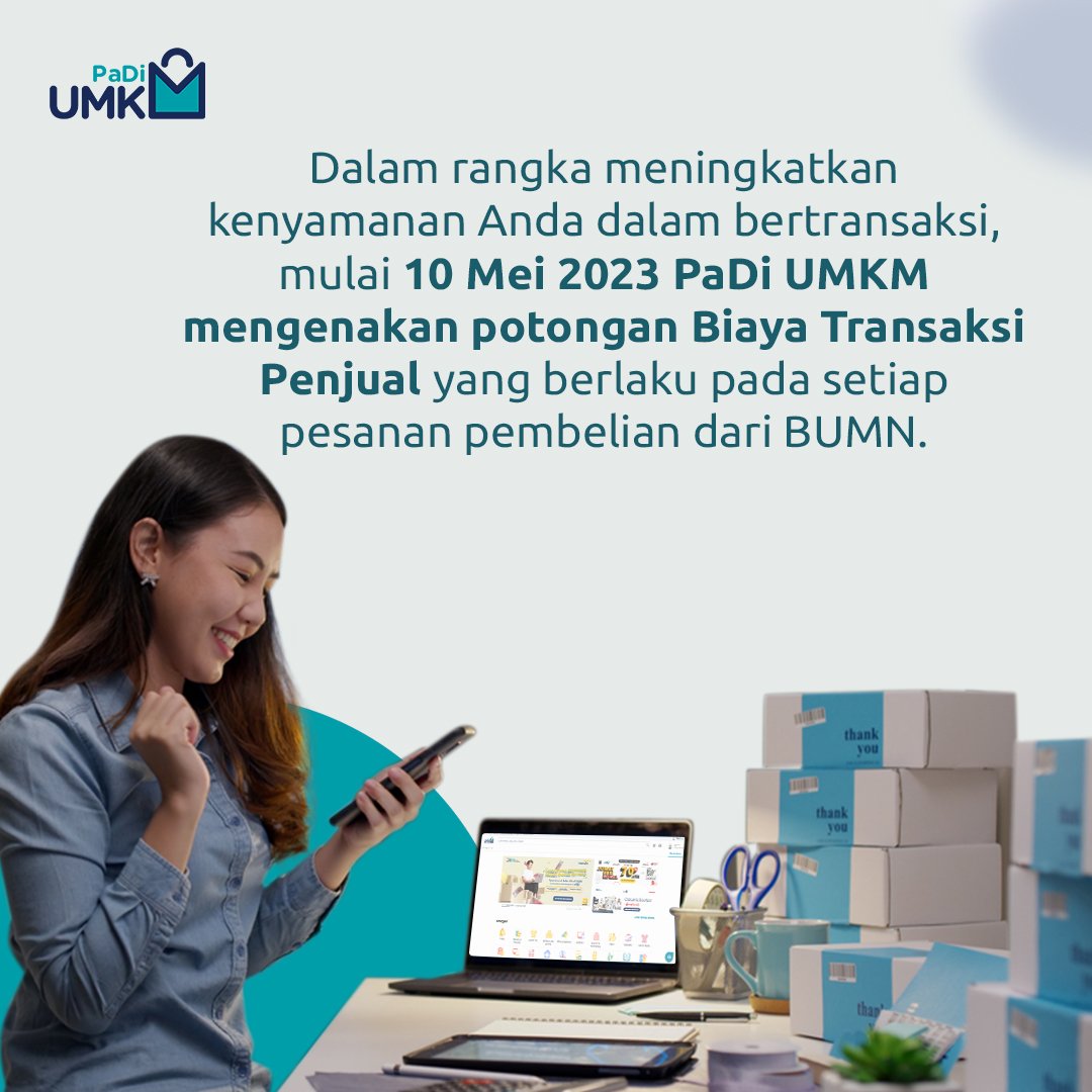 PadiUmkm's tweet photo. Dalam rangka meningkatkan kelancaran bertransaksi, PaDi UMKM memberlakukan Biaya Transaksi Penjual yang akan memberi banyak manfaat bagi Seller seperti Sertifikasi Legalitas, Pendampingan Manajemen Keuangan, Sertifikasi TKDN (akan datang) dan Sertifikasi Halal (akan datang). https://t.co/0Myvj8r3eK