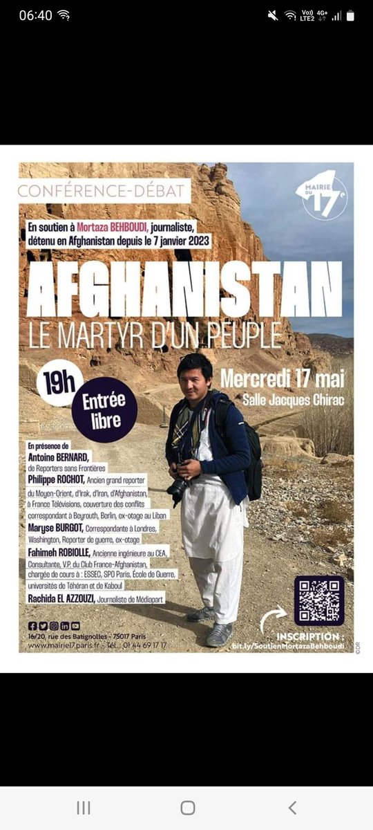 LesneJerome's tweet photo. #Mortaza : N'oublions pas Mortaza #Behboudi #journliste #reporter franco afghan injustement emprisonné en #Afghanistan depuis le 27 janvier 2023. Libération : Faisons 1 geste simple en retweetant. #freemortaza rdv le 17 mai à Paris pour une conférence-débat #JournalismIsNotACrime https://t.co/KchRkCrU4H