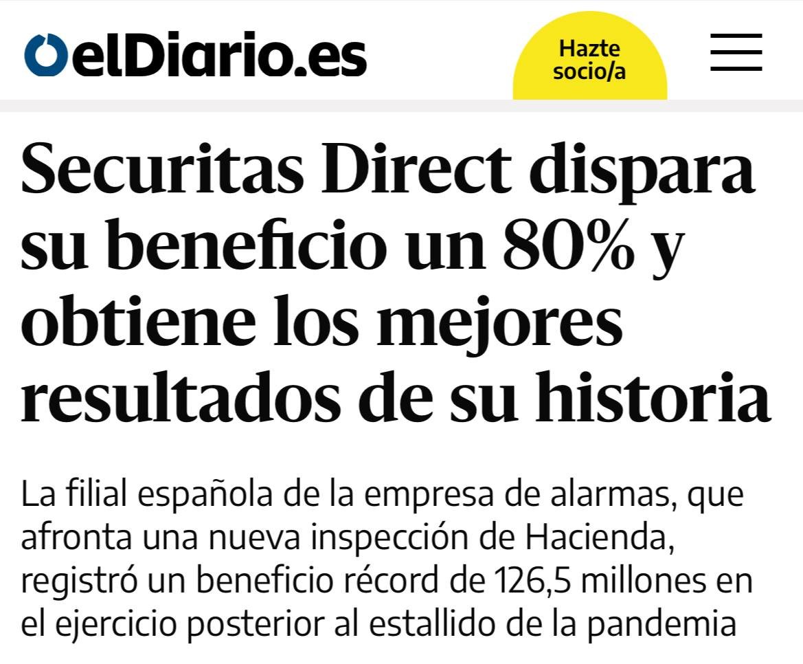 España, uno de los países donde menos okupaciones hay, es el primer país de Europa y cuarto a nivel mundial que más alarmas tiene (detrás de Estados Unidos, China y Japón). 

¿Quién se beneficia? 👉🏽 Securitas Direct batió récords en 2021, incrementando un 79,6% sus beneficios.