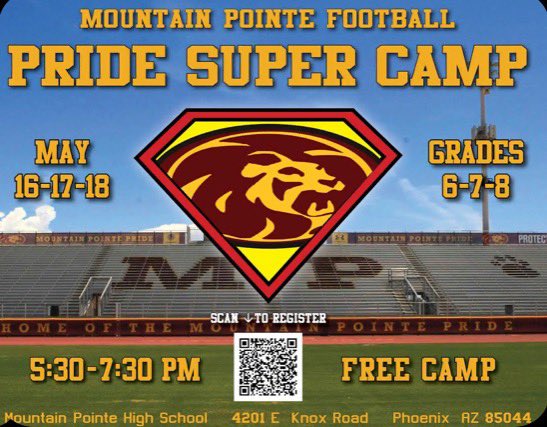 AZPrideFB's tweet photo. Free Football Camp 🦁🏈
@MPHS_Football https://t.co/JQlUKqpufB