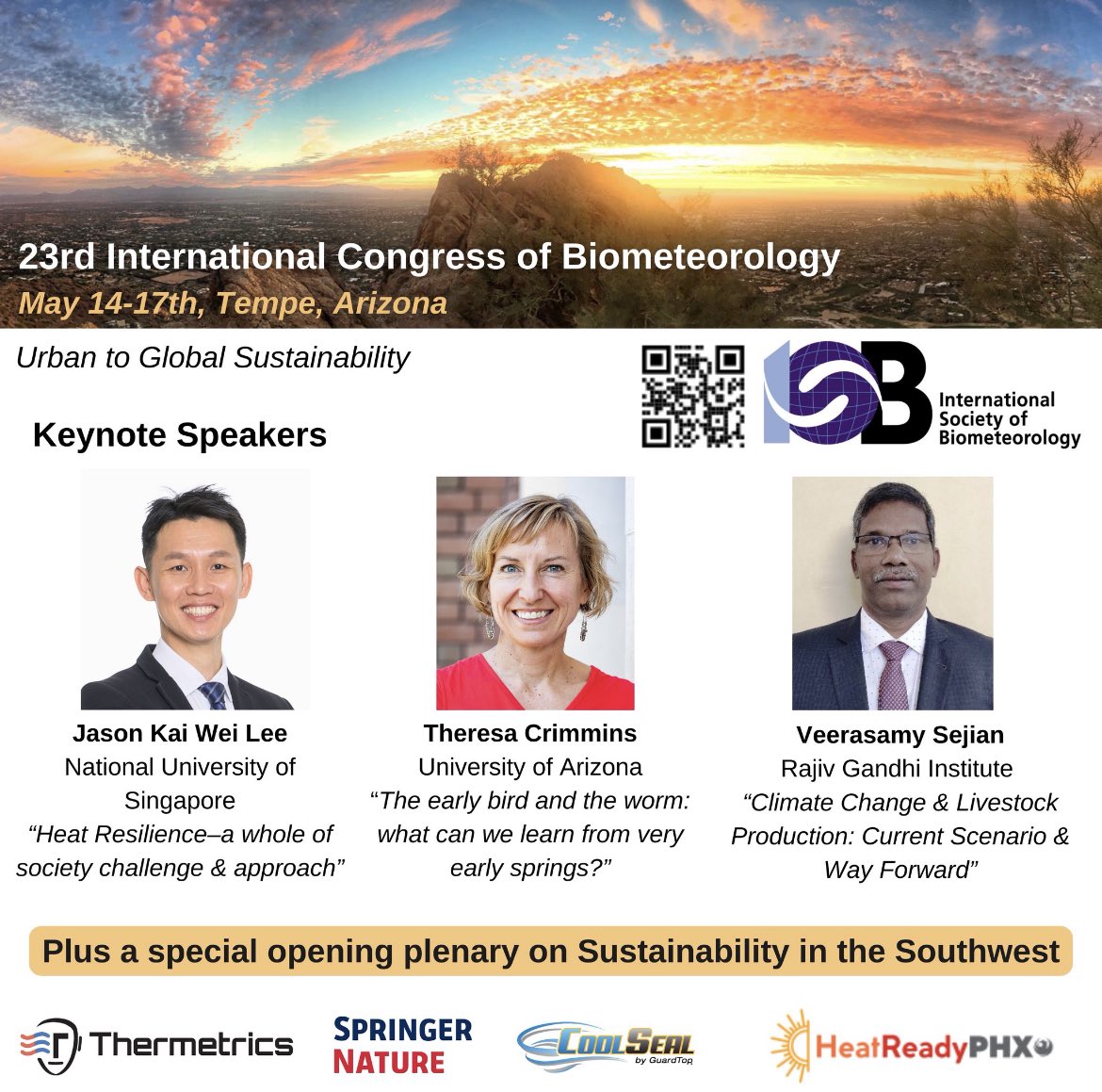 Int. Soc. of Biomet. (@biometeorology) on Twitter photo Keynote speakers for our 23 International Congress focus on our key themes:
Human health <a href="/JasonKWLee/">Jason Lee</a>
Phenology <a href="/TheresaCrimmins/">Theresa Crimmins</a>
Animal biometeorology <a href="/VSejian/">Veerasamy Sejian</a>
See you in Tempe! Keynote speakers for our 23 International Congress focus on our key themes:
Human health <a href="/JasonKWLee/">Jason Lee</a>
Phenology <a href="/TheresaCrimmins/">Theresa Crimmins</a>
Animal biometeorology <a href="/VSejian/">Veerasamy Sejian</a>
See you in Tempe!