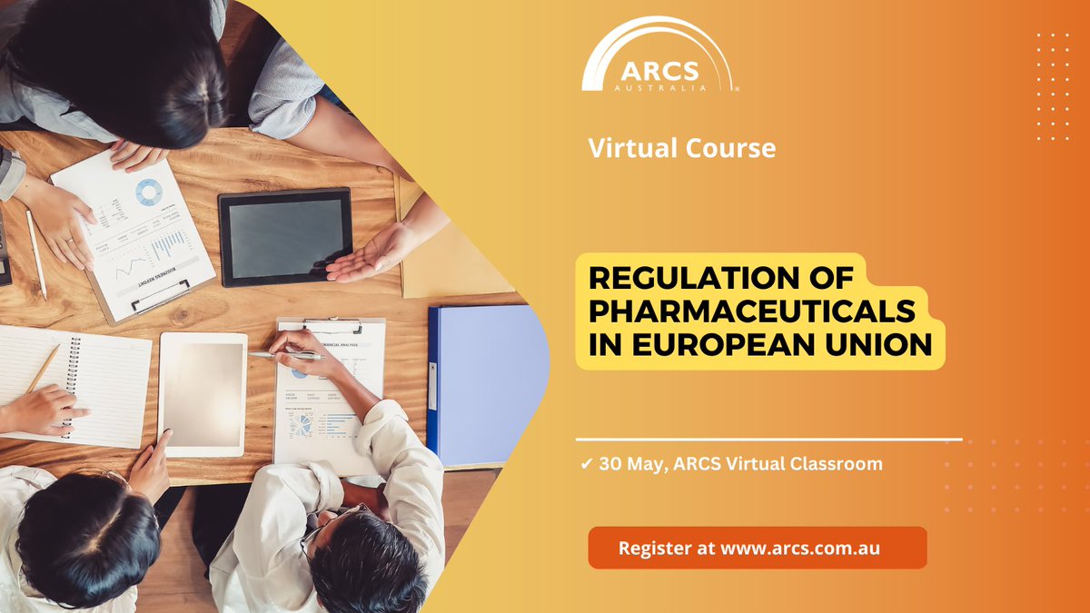 Investigate the how, what and why of European Regulatory Affairs at the upcoming course on 30 May. Find out more and secure your place today arcs.com.au/eventdetails/1… #ARCSAus #ProfessionalDevelopment #Pharmaceuticals #RegulatoryAffairs