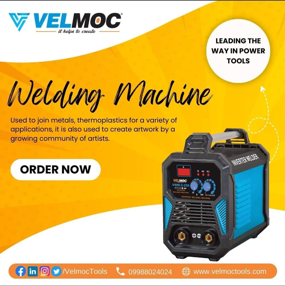 Welding Machine 

Used to join metals, thermoplastics for a variety of applications, it is also used to create artwork by a growing community of artists.

#Velmoc #VelmocTools #PowerTools #WeldingMachine
#WeldingTools #WeldingEquipment