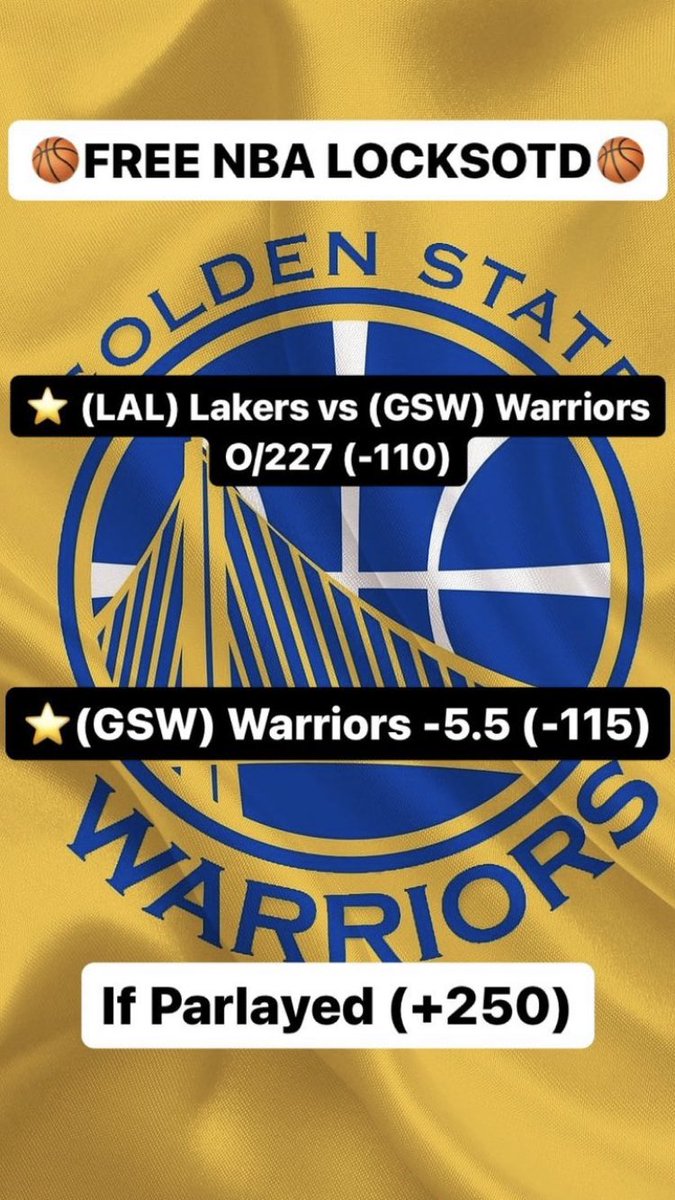 TheLocksOTD's tweet photo. 🏀FREE NBA LOCKS OTD🏀
🔥LETS STAY HOT🔥
⭐️(LAL) Lakers vs (GSW) Warriors O/227 (-110)
⭐️(GSW) Warriors -5.5 (-115)
#NBA #NBAPicks #NBASlate #NBAPlayoffs #Warriors #Curry #Lebron #AD #Poole #Gambling #Betting #Basketball https://t.co/1bBOo8iW3j