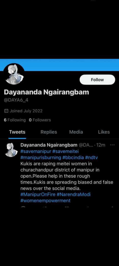 being_chikim's tweet photo. This account is spreading hate and fake news. Should be reported immediately #fakenews #Manipur_is_burning #ManipurBurning #manipur https://t.co/XHxe81C9C9