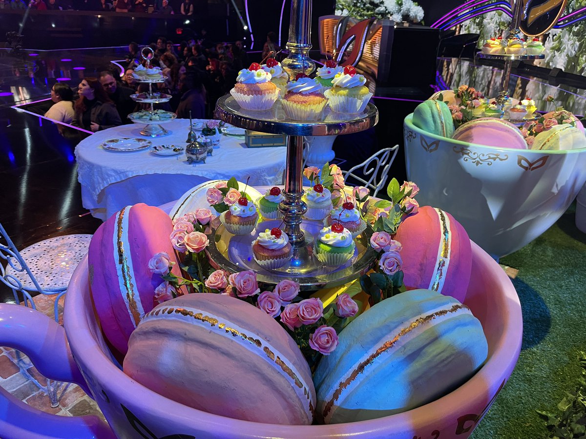johnsparano's tweet photo. British Night on Masked Singer. Finally got to use the teapot sconces from Universal Property. Also, giant macarons from Lennie, oversize teacups from LM Treasures, Flowers from Greenset, furniture from Objects. #themaskedsinger #emmys #emmys2023 #universalproperty #propheaven https://t.co/q8uNO5bZeZ