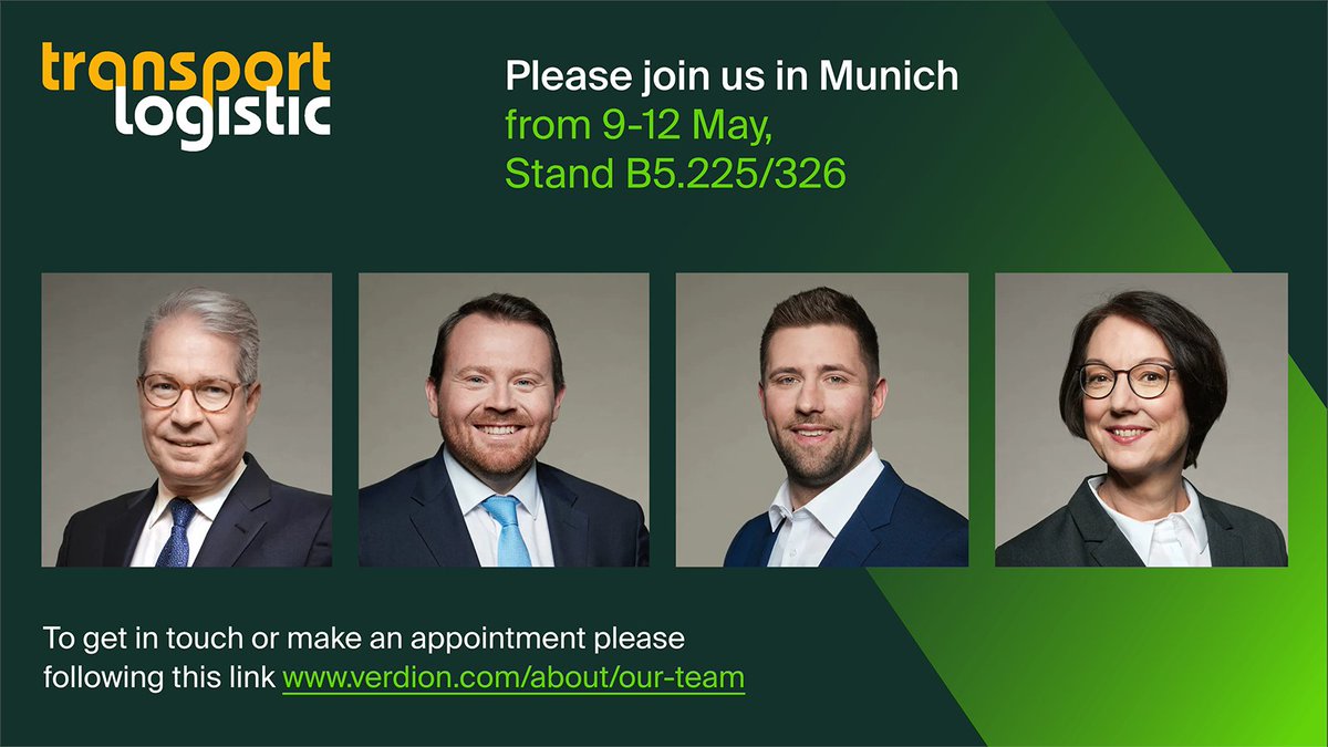 Verdion will be attending #TransportLogistic2023 from 9-12 May. Please get in touch to meet the team:
verdion.com/about/our-team