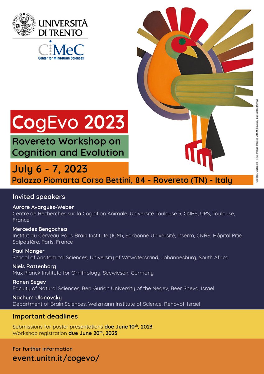 Giorgio Vallortigara (@gvallortigara) on Twitter photo Registration is open to this wonderful workshop: Fantastic Brains and Where to Find Them (in Rovereto, where else?) event.unitn.it/cogevo/
Posters welcome! <a href="/ElenaLorenzi3/">Elena Lorenzi</a> <a href="/beMaryB/">Maria Bortot</a> <a href="/Matildede_/">Matilde Perrino</a> <a href="/ElisaFrasnelli/">Elisa Frasnelli</a> Registration is open to this wonderful workshop: Fantastic Brains and Where to Find Them (in Rovereto, where else?) event.unitn.it/cogevo/
Posters welcome! <a href="/ElenaLorenzi3/">Elena Lorenzi</a> <a href="/beMaryB/">Maria Bortot</a> <a href="/Matildede_/">Matilde Perrino</a> <a href="/ElisaFrasnelli/">Elisa Frasnelli</a>