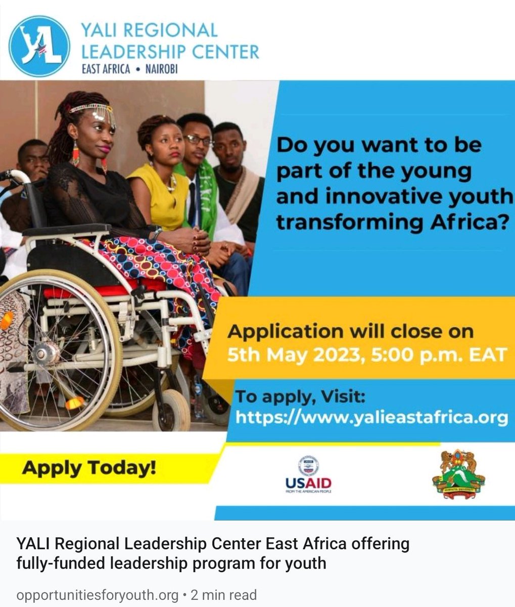Calling  youth aged 18-35 in East & Central Africa with a passion for transforming their communities to apply for this fully funded leadership program.

Link: bit.ly/3M49kkV 

#YALITransformation #leadership #network #YALIimpact #africa #people #eastafrica #centralafrica