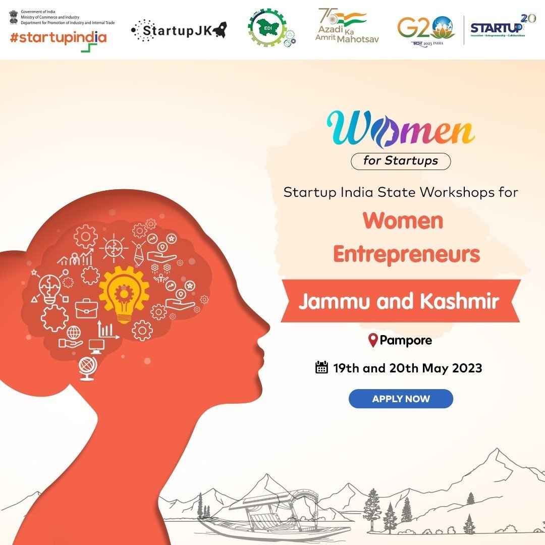 Calling out #womenpreneurs from the valley of #J&K.

Join us at our upcoming #WomenforStartups workshop & gain valuable insights & strategies for business growth.

Workshop on 19th May 2023.

Know More: bit.ly/3Hv3xlG

#StartupIndia #Startups #WomenEntreprenuers