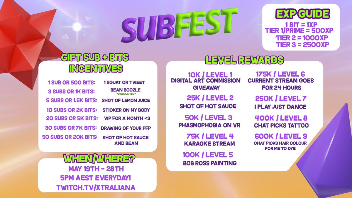 Xtraliana's tweet photo. Ya girl has been invited to do Subfest again! May 19th-28th, mark it down! I'll be on everyday doing silly stuff! Hope to see you there! #ANZSubFest @Twitch_ANZ https://t.co/ZN1Yo1I22V