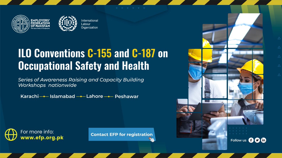 efp_pak's tweet photo. #C155 & #C187
To mark and celebrate the 𝐖𝐨𝐫𝐥𝐝 𝐃𝐚𝐲 𝐟𝐨𝐫 𝐒𝐚𝐟𝐞𝐭𝐲 𝐚𝐧𝐝 𝐇𝐞𝐚𝐥𝐭𝐡 at Work,
📷 Register Now
𝐢𝐧𝐟𝐨@𝐞𝐟𝐩.𝐨𝐫𝐠.𝐩𝐤
Lahore 09 May 2023
Islamabad 11 May 2023
Karachi (TBA)
Peshawar (TBA) https://t.co/6jO3CUnOvK