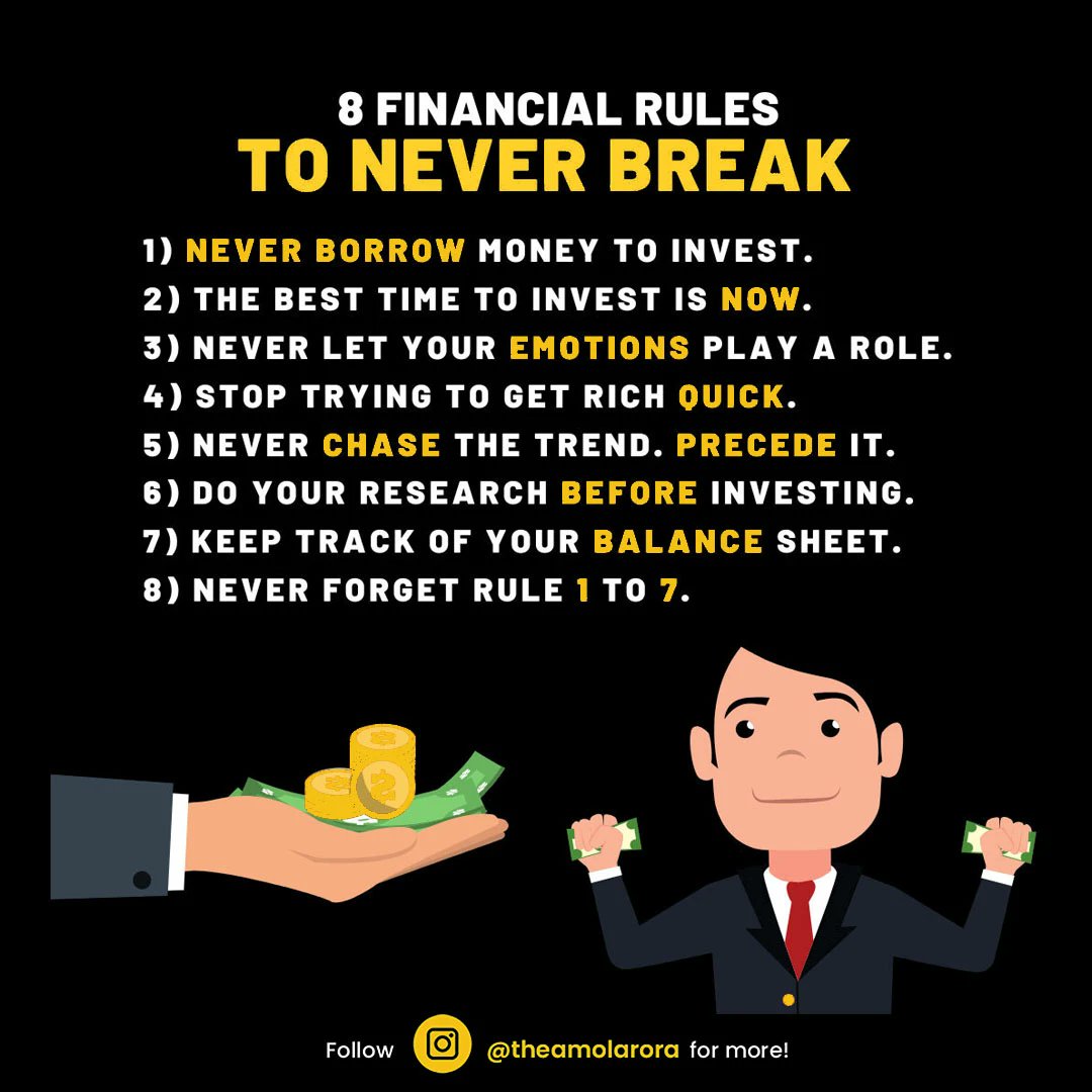 amolarora's tweet image. 8 Financial Rules to Live By: Never Break These Essential Guidelines
#FinancialRules #MoneyManagement #FinancialPlanning #WealthBuilding #PersonalFinanceTips
