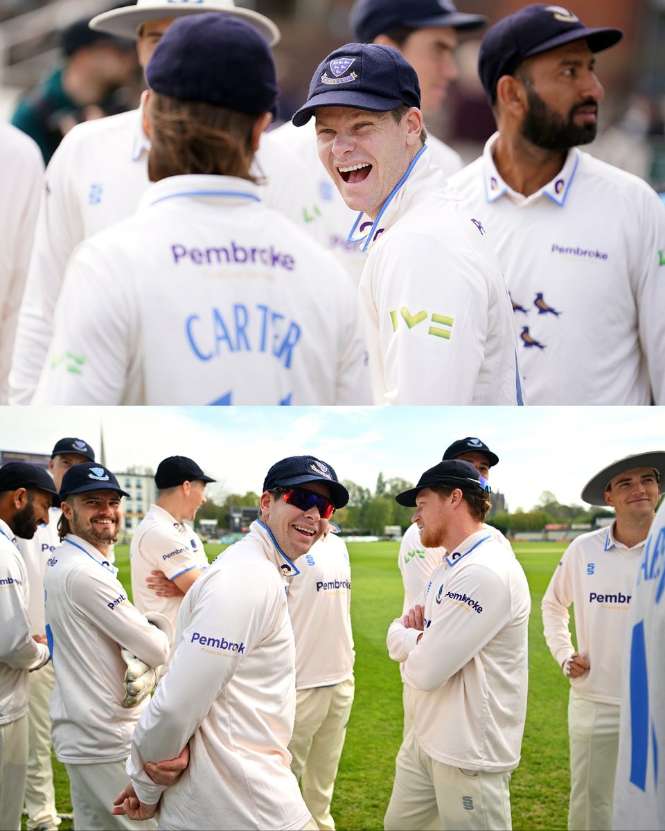 Steve Smith is all smiles ahead of his first day of the season for Sussex 😊 #countycricket