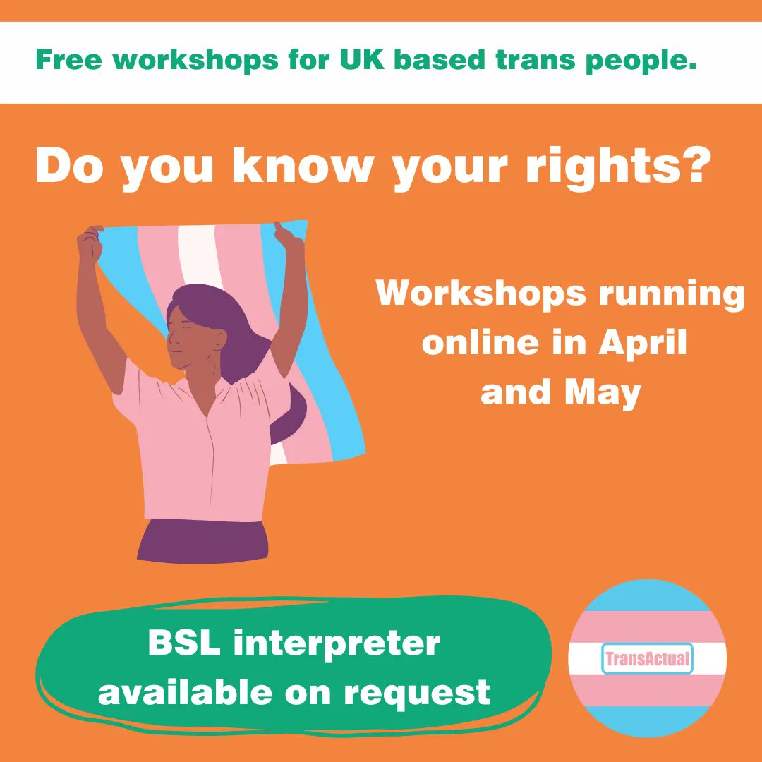 TransActualUK's tweet photo. There's still time to sign up for a 'Know Your Rights' workshop, hosted online through Zoom.

👉 Saturday 20th May - 2pm to 4pm

Sign up: https://t.co/xNGq7QE971

#TransRights #Equality #Discrimination #Transphobia https://t.co/eyBGPG1dLH