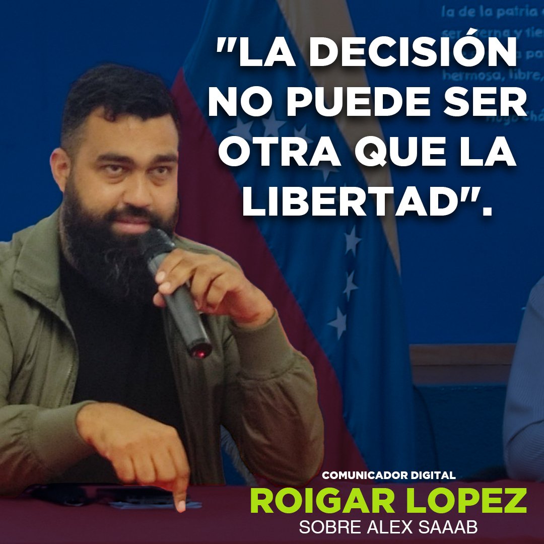 Ing. <a href="/RoiLopezRivas/">Roi Lopez Rivas</a> Miembro del Mov. <a href="/FreeAlexSaabOrg/">Movimiento #FreeAlexSaab</a>, Destacó que la decisión de EEUU no puede ser otra que la LIBERTAD.

Contra el Diplomático se cometieron decenas de Injusticia, Venezuela y el mundo rechazan esos actos.

#FreeAlexSaab
<a href="/POTUS/">President Donald J. Trump</a> <a href="/NicolasMaduro/">Nicolás Maduro</a>
#CitgoEsDeVenezuela
